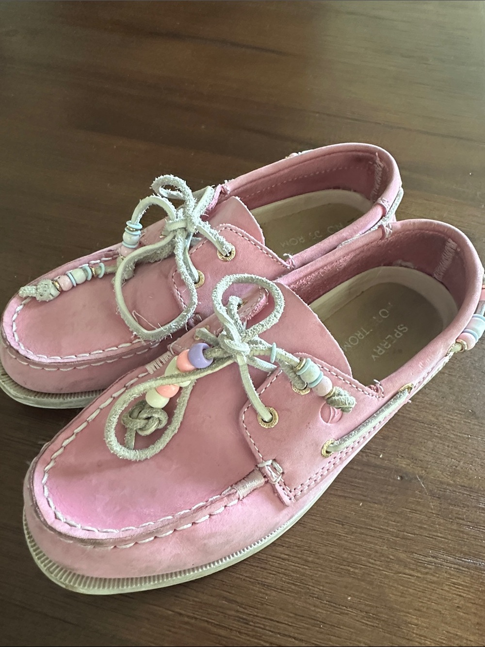 Sperry Pink Kids Moccasins with Bead Trim